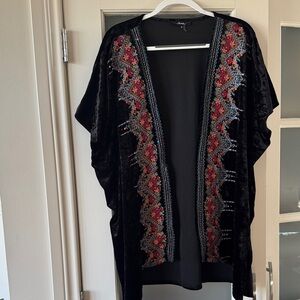 Black Velvet Kimono with Floral Embroidery